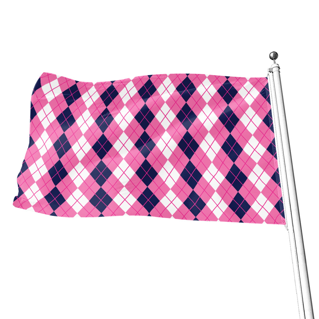 Pink White And Blue Argyle Pattern Print Flag