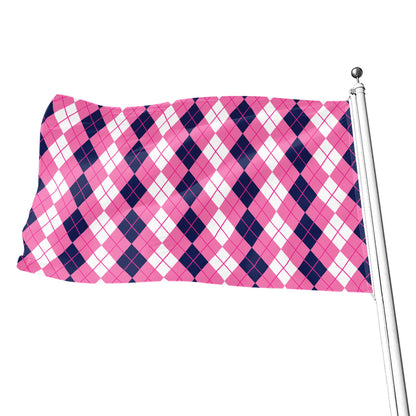 Pink White And Blue Argyle Pattern Print Flag