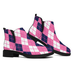 Pink White And Blue Argyle Pattern Print Flat Ankle Boots