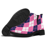 Pink White And Blue Argyle Pattern Print Flat Ankle Boots