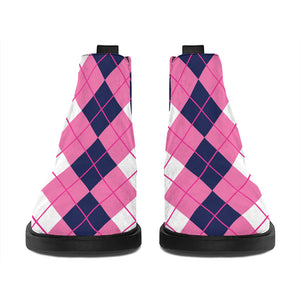 Pink White And Blue Argyle Pattern Print Flat Ankle Boots