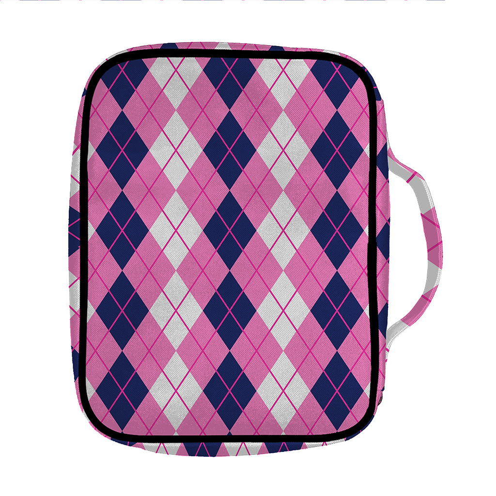 Pink White And Blue Argyle Pattern Print Front Pocket Bible Bag