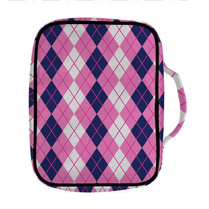 Pink White And Blue Argyle Pattern Print Front Pocket Bible Bag
