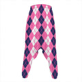 Pink White And Blue Argyle Pattern Print Hammer Pants