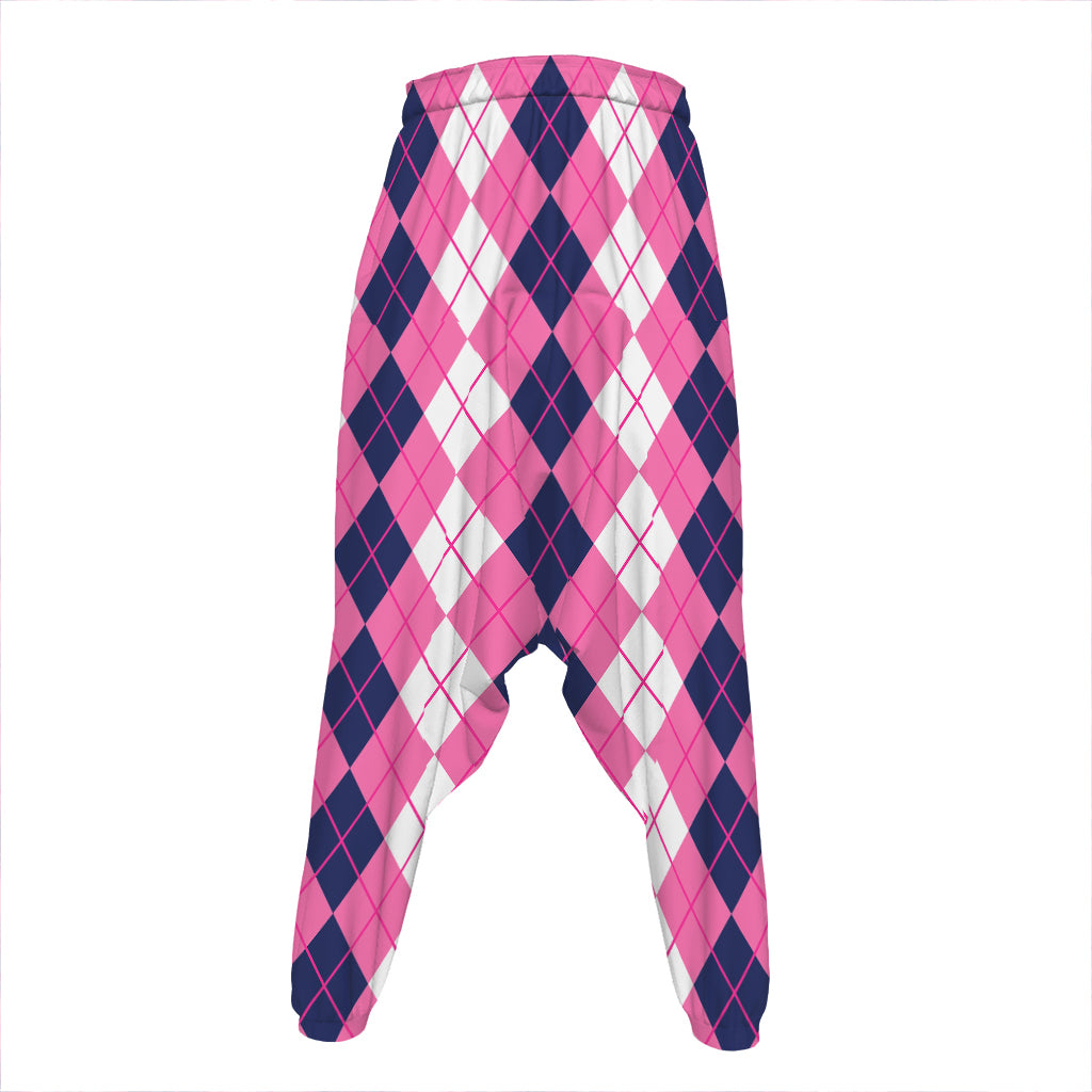 Pink White And Blue Argyle Pattern Print Hammer Pants