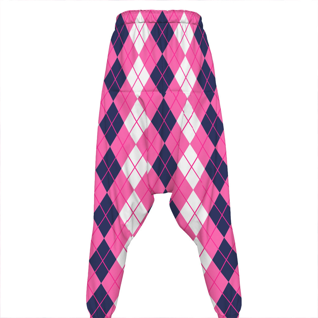 Pink White And Blue Argyle Pattern Print Hammer Pants