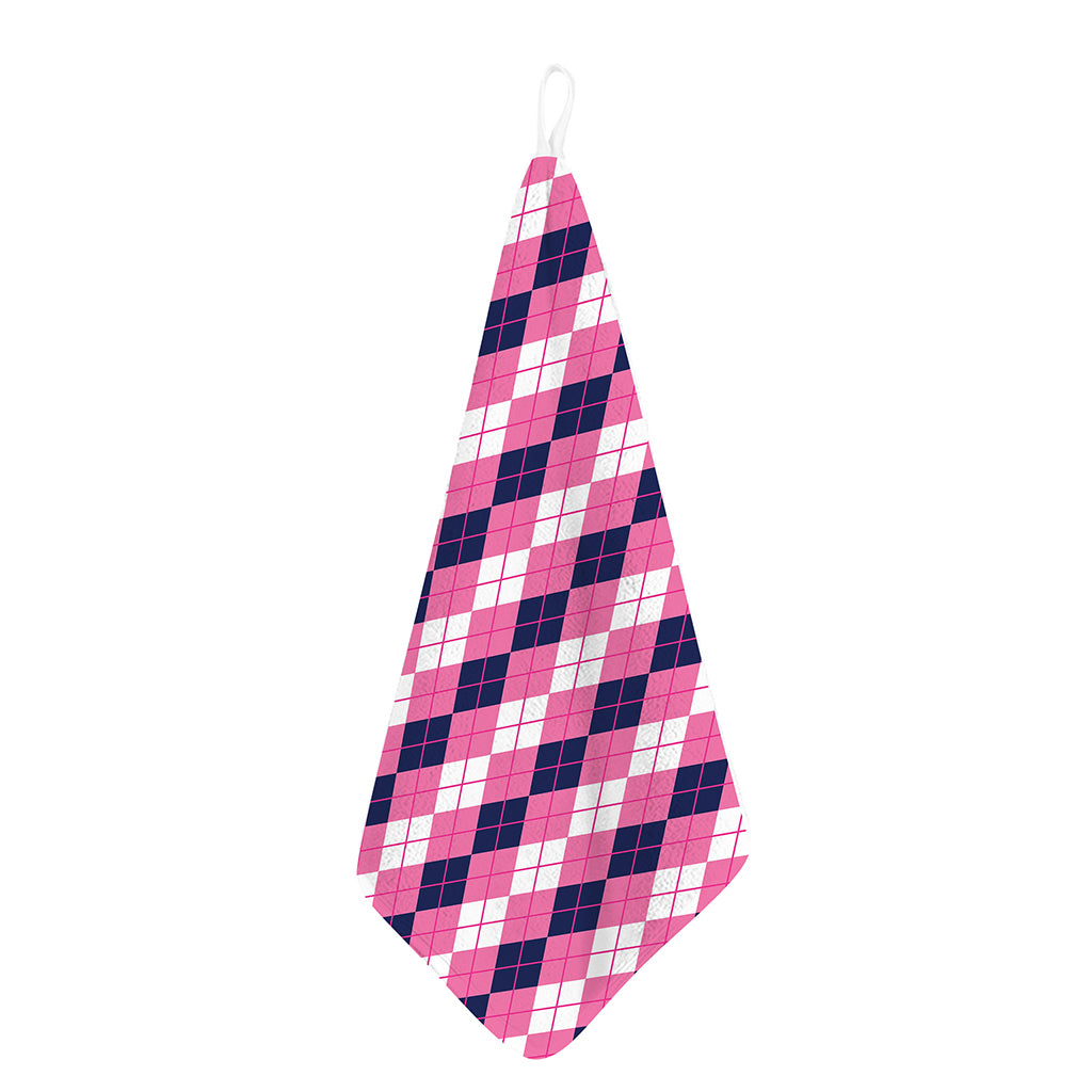Pink White And Blue Argyle Pattern Print Hand Towel