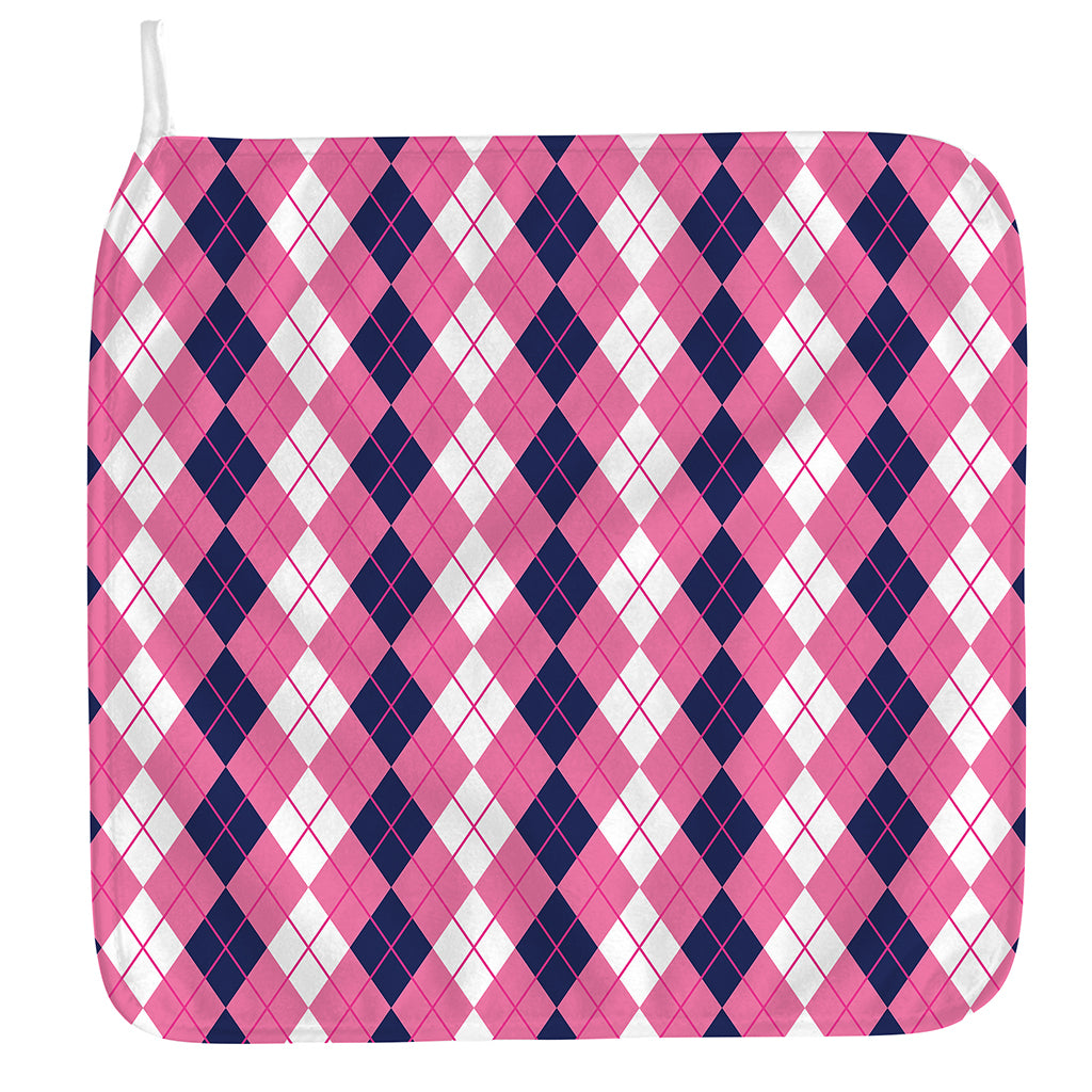 Pink White And Blue Argyle Pattern Print Hand Towel