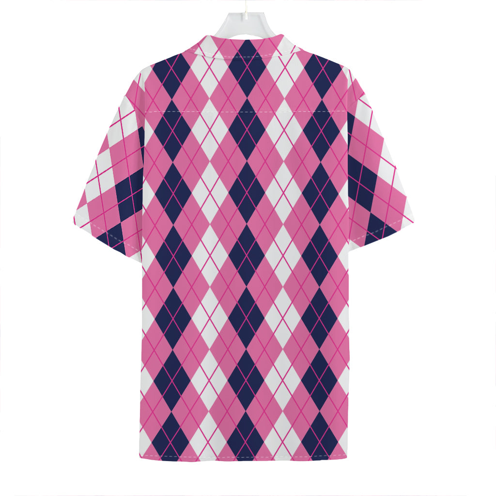 Pink White And Blue Argyle Pattern Print Hawaiian Shirt