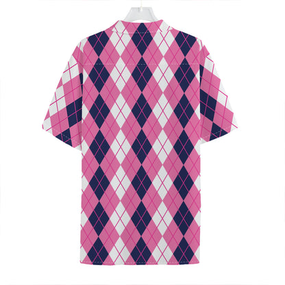 Pink White And Blue Argyle Pattern Print Hawaiian Shirt