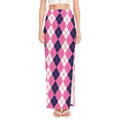 Pink White And Blue Argyle Pattern Print High Slit Maxi Skirt