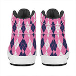 Pink White And Blue Argyle Pattern Print High Top Leather Sneakers