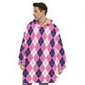 Pink White And Blue Argyle Pattern Print Hoodie Blanket