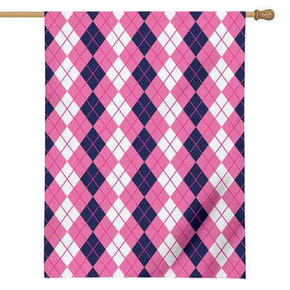 Pink White And Blue Argyle Pattern Print House Flag
