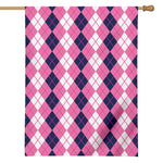 Pink White And Blue Argyle Pattern Print House Flag