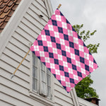 Pink White And Blue Argyle Pattern Print House Flag