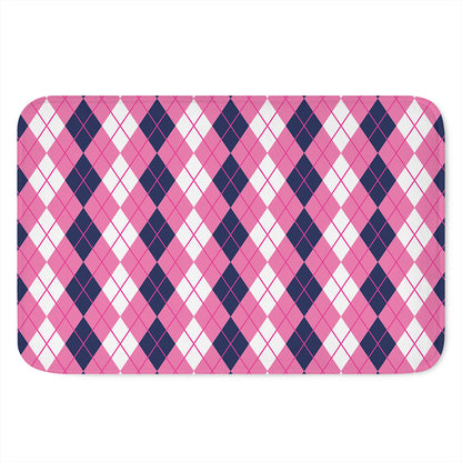 Pink White And Blue Argyle Pattern Print Indoor Door Mat