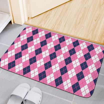 Pink White And Blue Argyle Pattern Print Indoor Door Mat