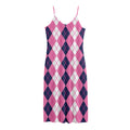 Pink White And Blue Argyle Pattern Print Jersey Midi Cami Dress