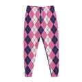 Pink White And Blue Argyle Pattern Print Jogger Pants