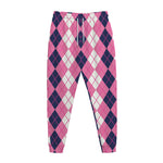 Pink White And Blue Argyle Pattern Print Jogger Pants