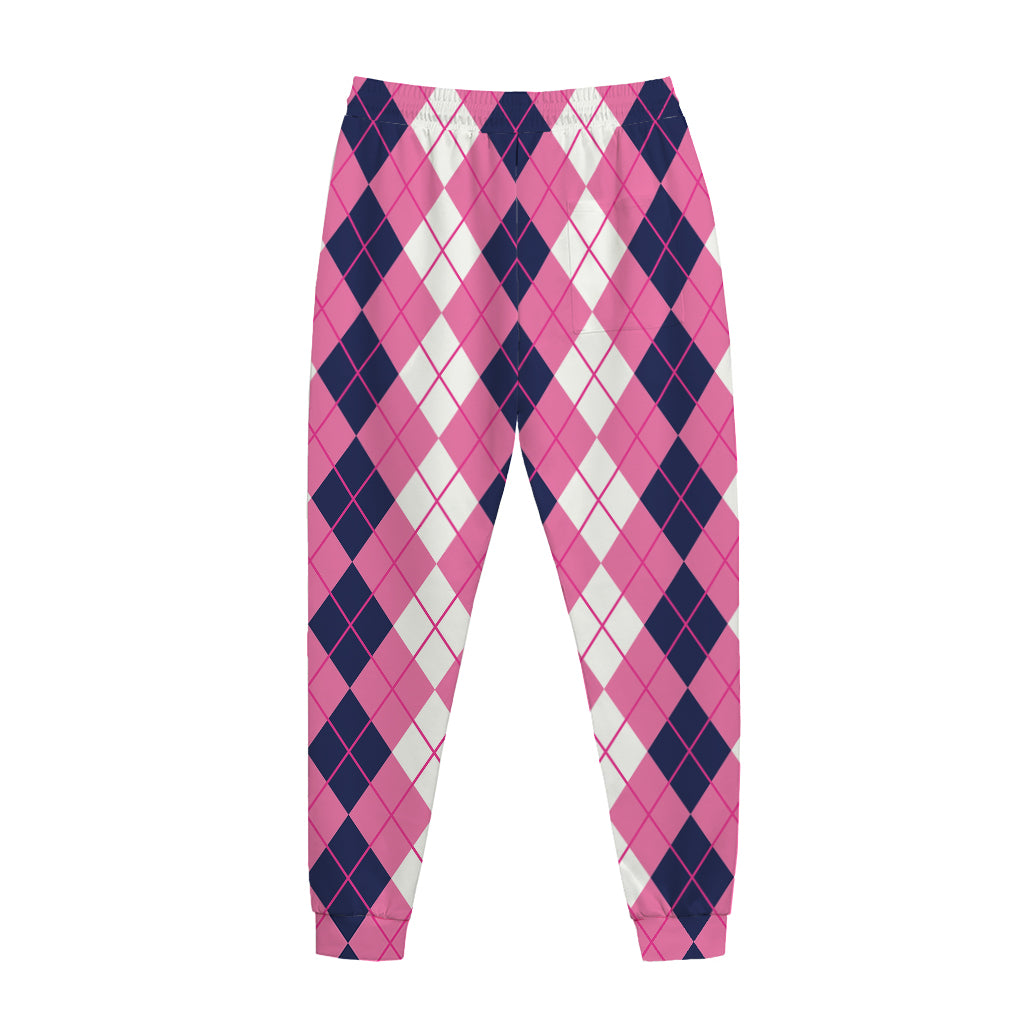 Pink White And Blue Argyle Pattern Print Jogger Pants