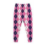 Pink White And Blue Argyle Pattern Print Jogger Pants