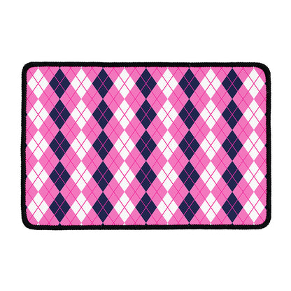 Pink White And Blue Argyle Pattern Print Kitchen Mat