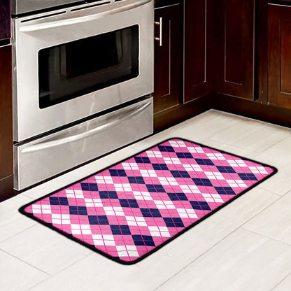 Pink White And Blue Argyle Pattern Print Kitchen Mat