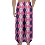 Pink White And Blue Argyle Pattern Print Lantern Pants
