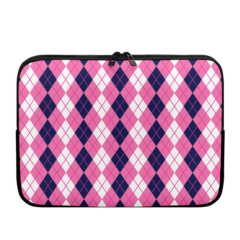 Pink White And Blue Argyle Pattern Print Laptop Sleeve