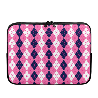 Pink White And Blue Argyle Pattern Print Laptop Sleeve