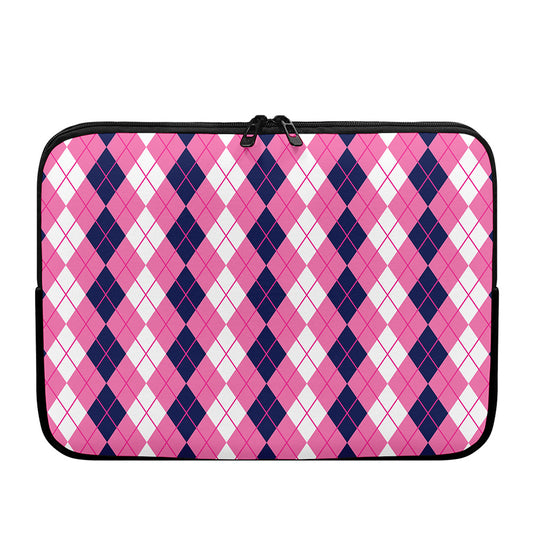 Pink White And Blue Argyle Pattern Print Laptop Sleeve