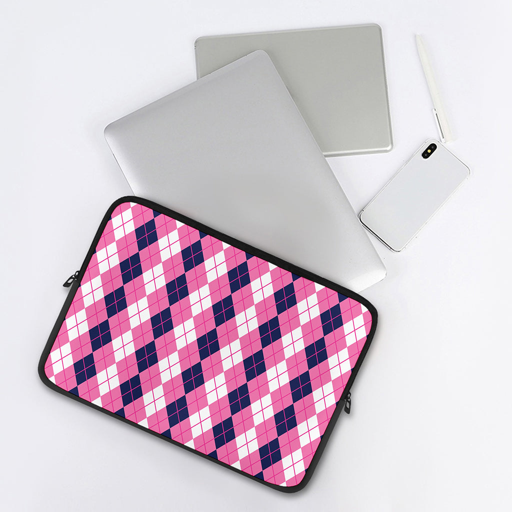 Pink White And Blue Argyle Pattern Print Laptop Sleeve