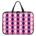 Pink White And Blue Argyle Pattern Print Laptop Sleeve With Handle