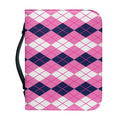 Pink White And Blue Argyle Pattern Print Leather Bible Cover