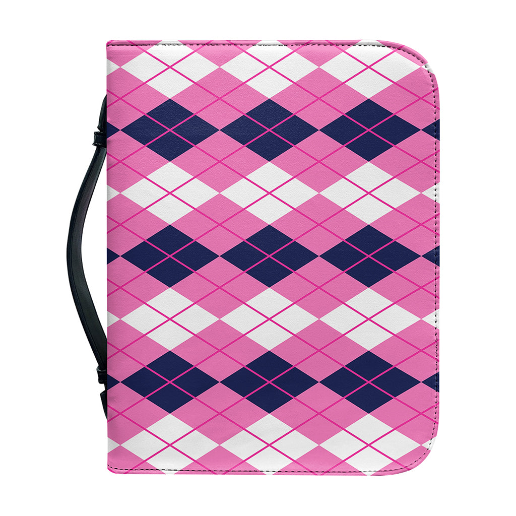 Pink White And Blue Argyle Pattern Print Leather Bible Cover