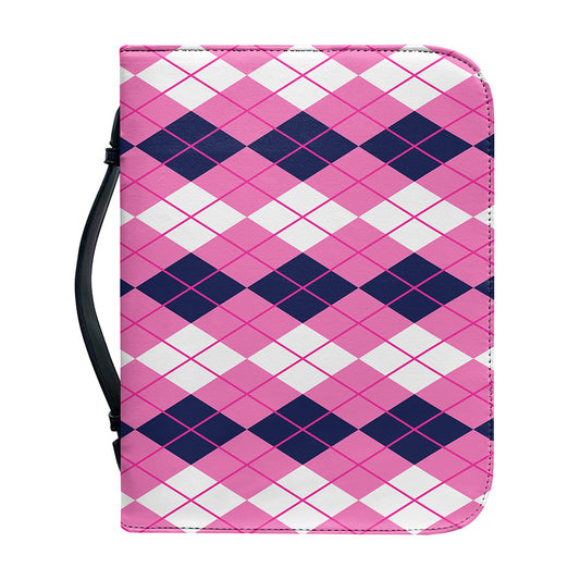 Pink White And Blue Argyle Pattern Print Leather Bible Cover