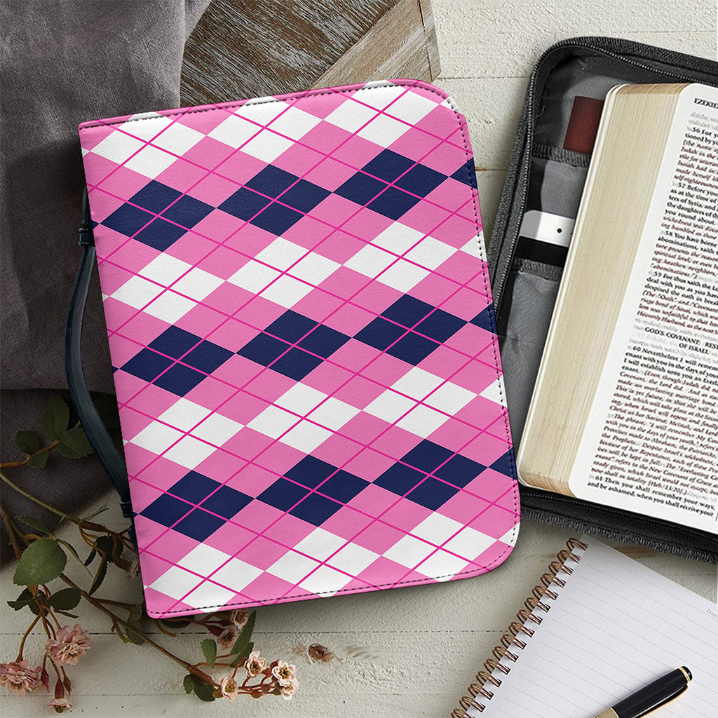 Pink White And Blue Argyle Pattern Print Leather Bible Cover