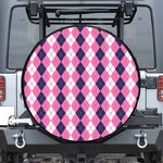 Pink White And Blue Argyle Pattern Print Leather Spare Tire Cover