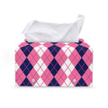 Pink White And Blue Argyle Pattern Print Leather Tissue Box Cover