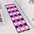 Pink White And Blue Argyle Pattern Print Long Kitchen Mat