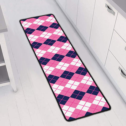 Pink White And Blue Argyle Pattern Print Long Kitchen Mat