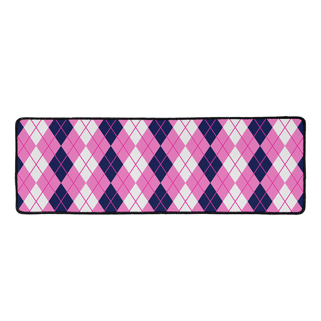 Pink White And Blue Argyle Pattern Print Long Kitchen Mat