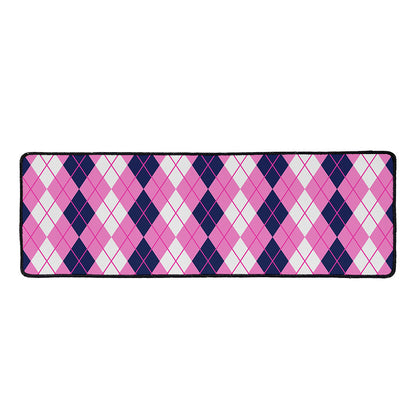 Pink White And Blue Argyle Pattern Print Long Kitchen Mat