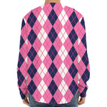 Pink White And Blue Argyle Pattern Print Long Sleeve Baseball Jersey