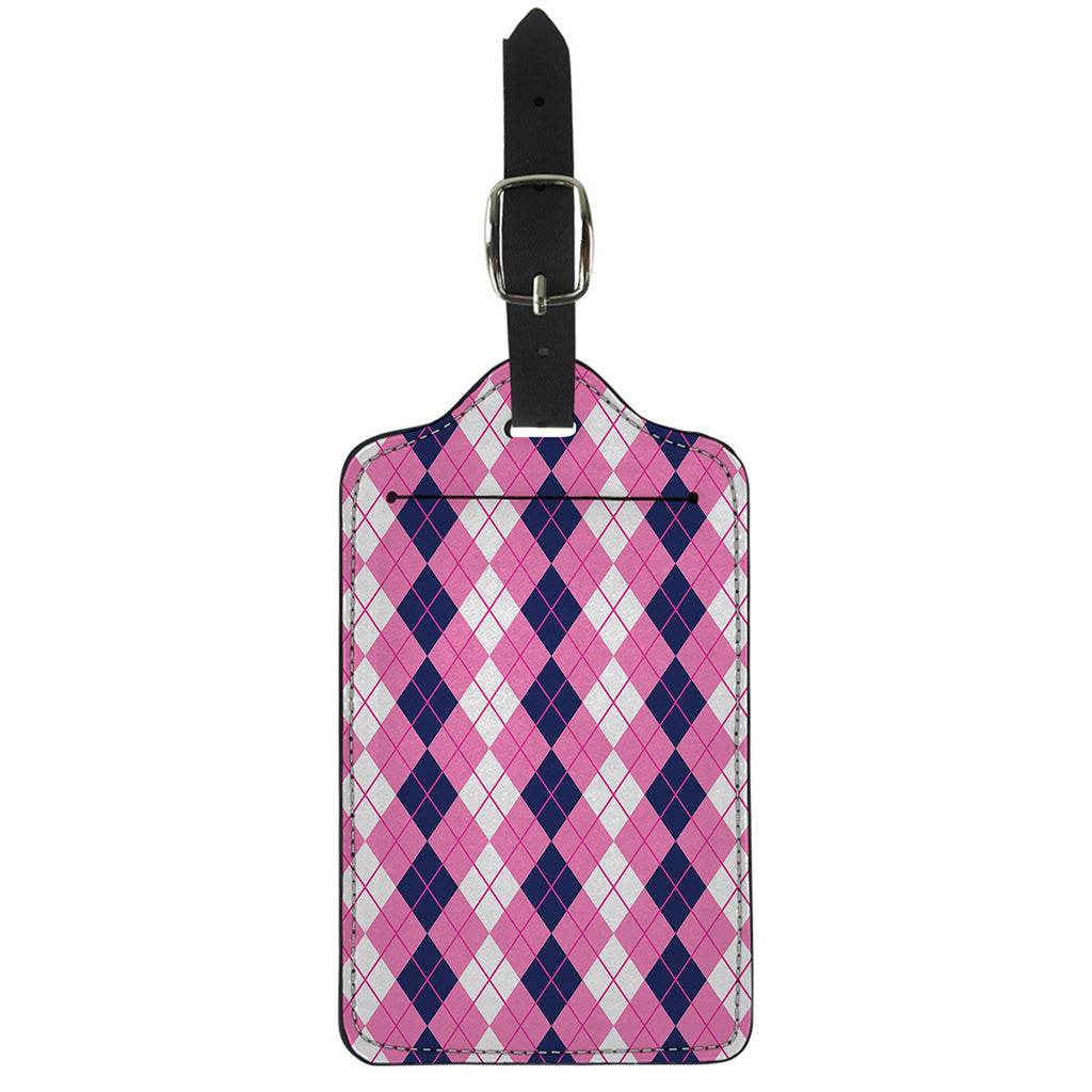 Pink White And Blue Argyle Pattern Print Luggage Tag