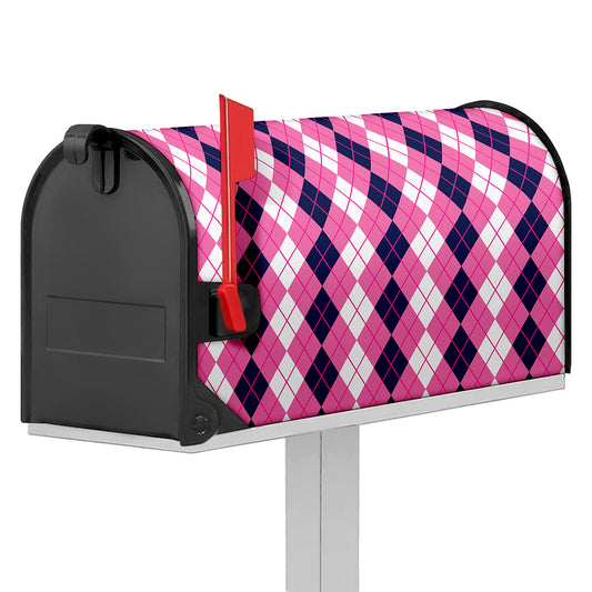 Pink White And Blue Argyle Pattern Print Mailbox Cover