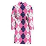 Pink White And Blue Argyle Pattern Print Men's Bathrobe