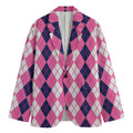 Pink White And Blue Argyle Pattern Print Men's Blazer